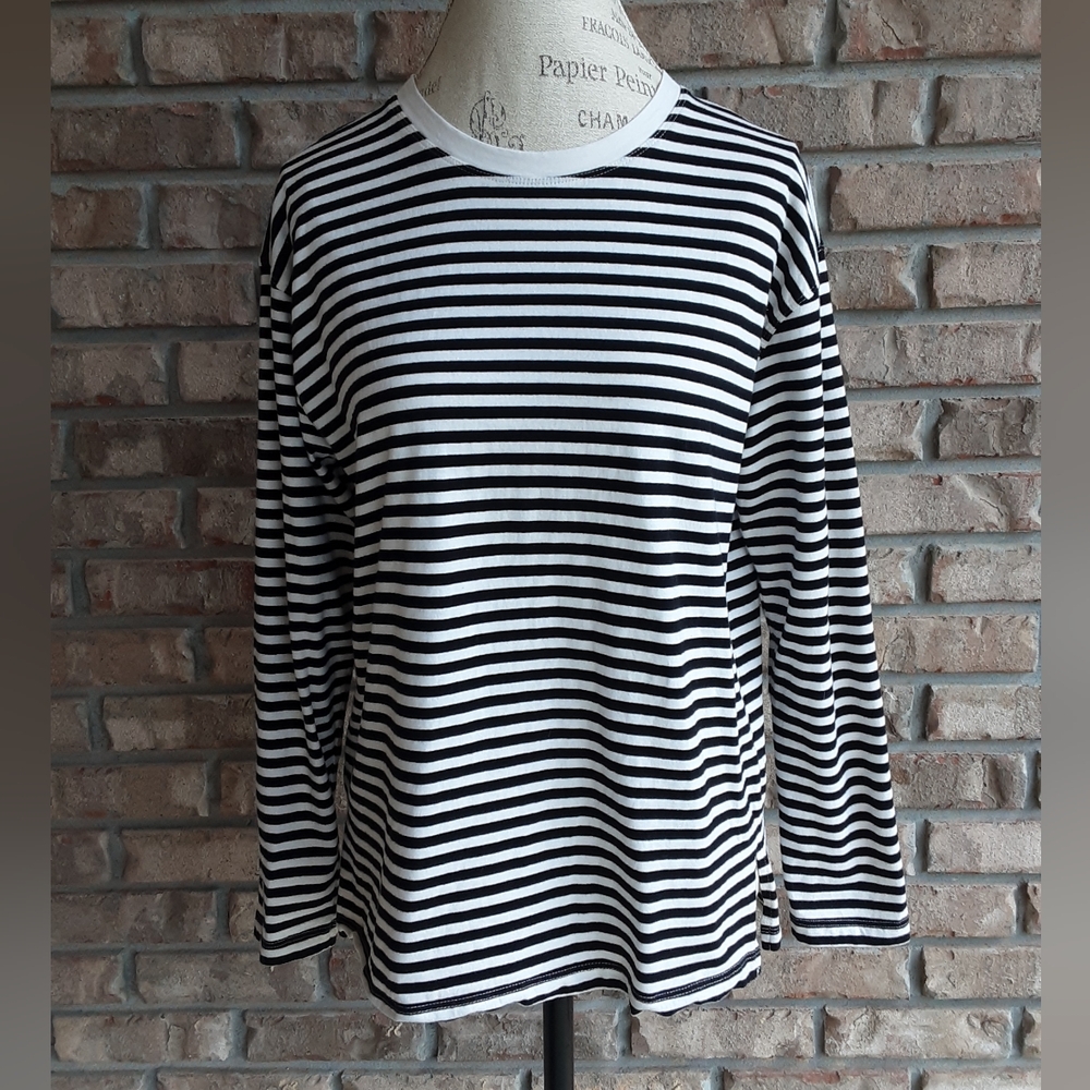 MNG Black and White Striped Top